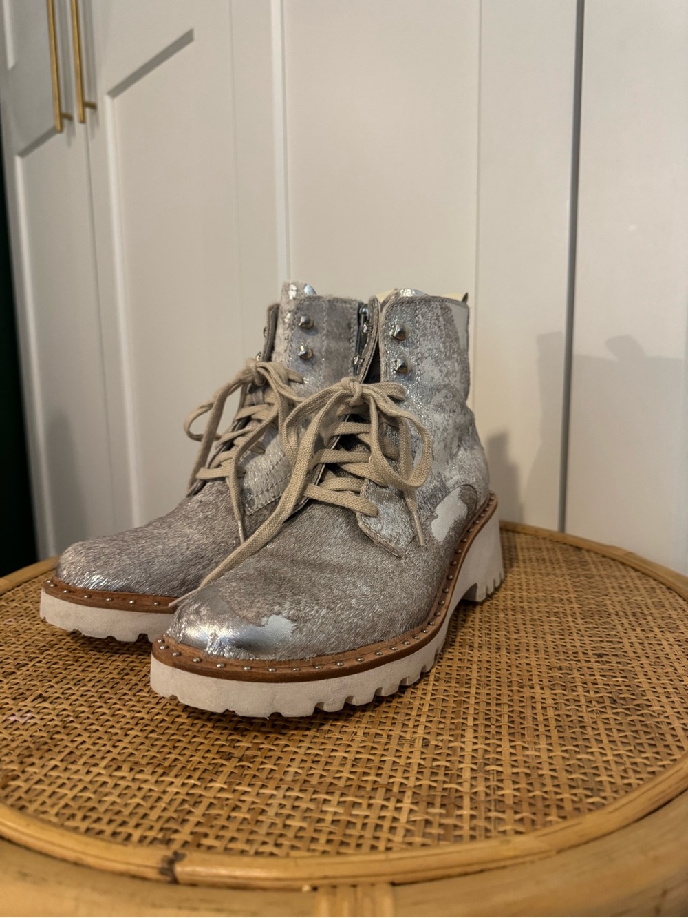 Dolce Vita Silver Lace-Up Combat Boots